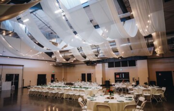 Room with drapes in a wedding setting