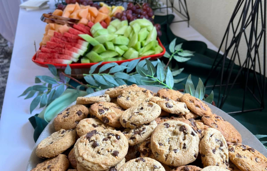 fruit and cookies on buffet