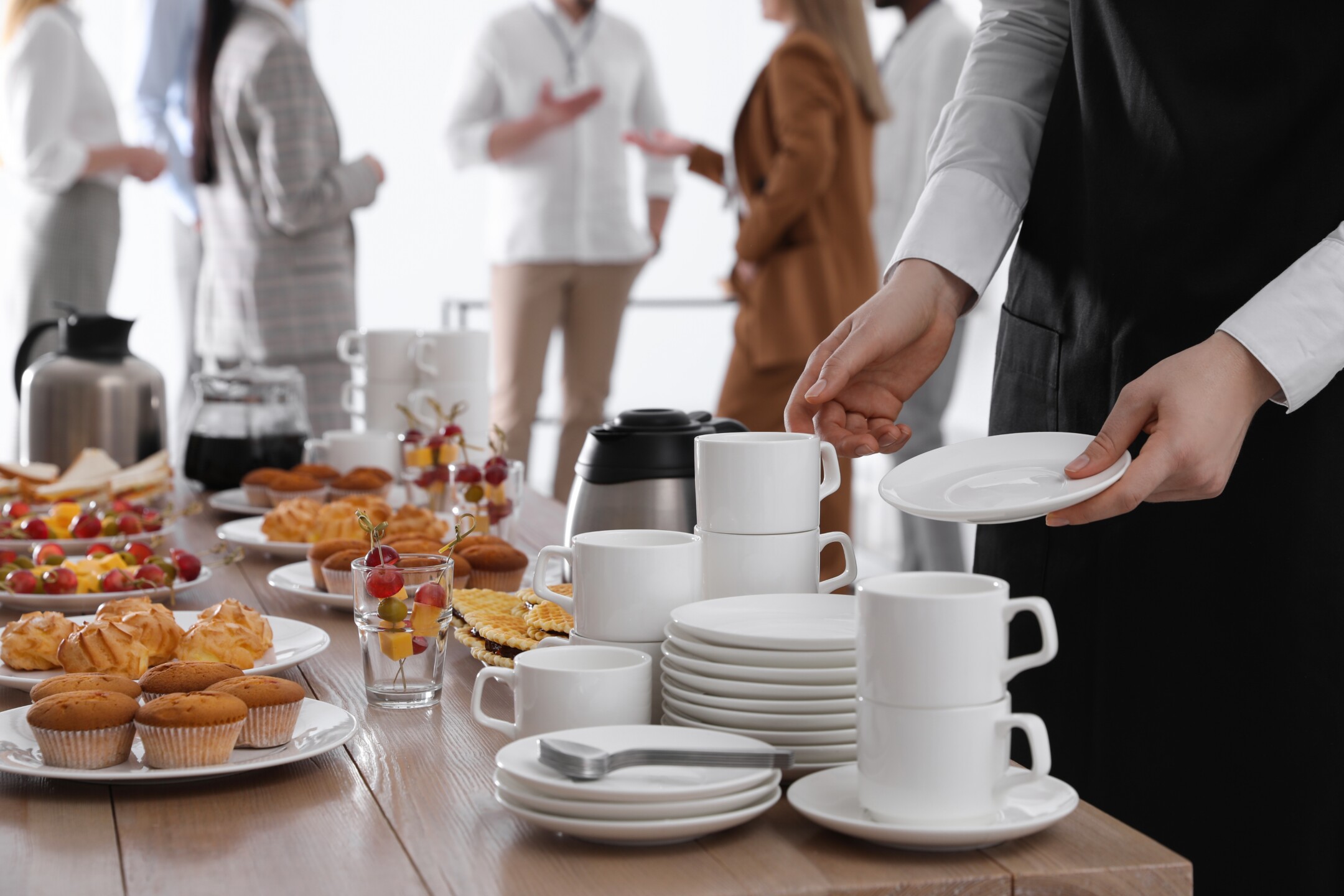 coffee bar with breakfast buffet at corporate event