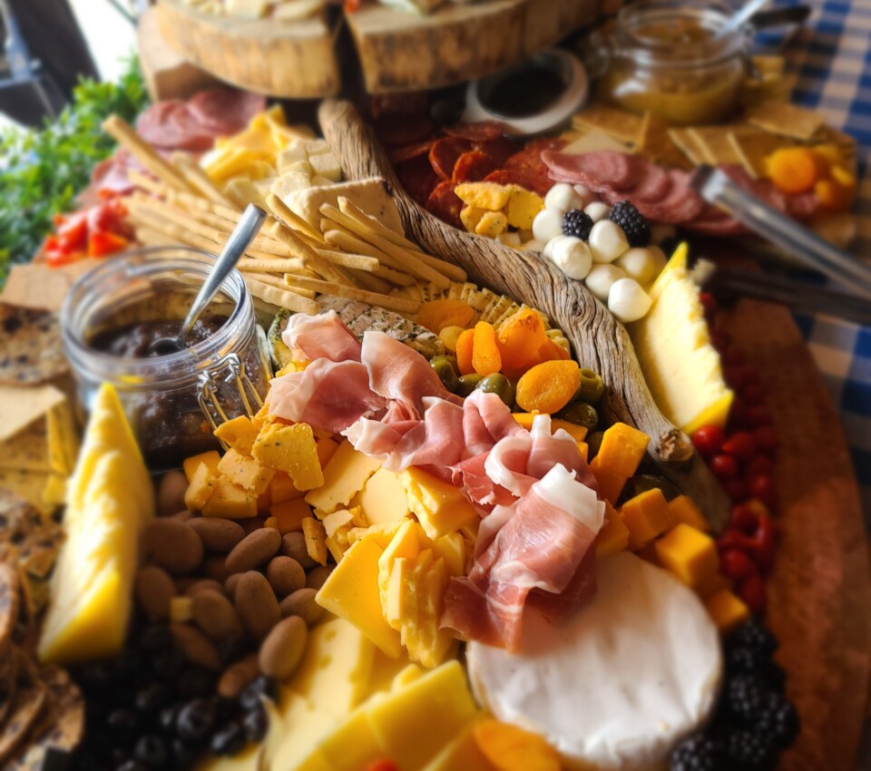 Charcuter board with cheese, meats and dried fruit